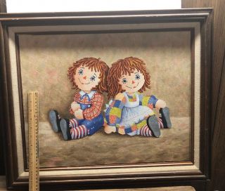 Art Vintage Acrylic Painting Raggedy Ann & Andy Dolls Signed Framed
