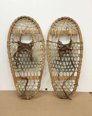 Antique Vintage Indian Made Bear Paw Snowshoes 13 " X 29 " - Decor Arts And Craft
