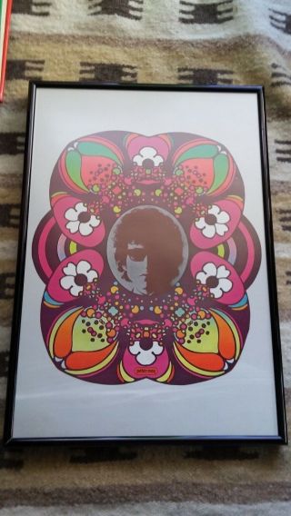 Glass Framed Vintage Peter Max Psychedelic Art Bob Dylan Poster Print (1970) Vg,