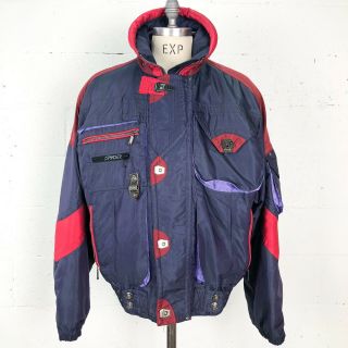 Vintage Spyder Mens Xl Ski Jacket Purple Red Front Zip Coat Thinsulate Spellout