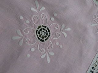 Gorgeous Baby Pink Tambour Lace ? & Embroidery Vintage Tablecloth W/napkins 2