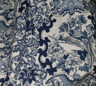 Vintage Ralph Lauren Blue Porcelain Tamarind Bird King Ruffle Bed Skirt Excellnt