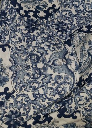 Vintage Ralph Lauren BLUE PORCELAIN TAMARIND BIRD KING Ruffle Bed Skirt Excellnt 2
