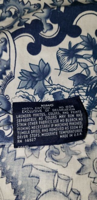 Vintage Ralph Lauren BLUE PORCELAIN TAMARIND BIRD KING Ruffle Bed Skirt Excellnt 3