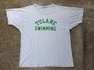 60s Vintage Champion T - Shirt Size Xl Tulane Swimming School College Team