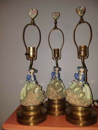 Vintage Table Lamps.  Figurine With Lace.  Dresden Style.