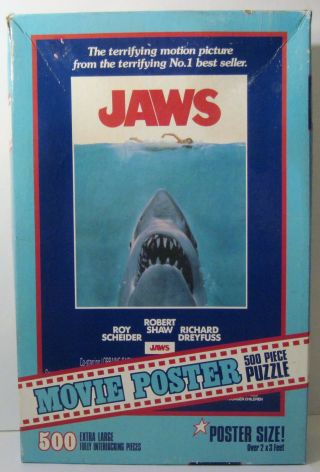 Vtg 1975 Milton Bradley Jaws Movie Poster Puzzle Complete Shark Week Fun