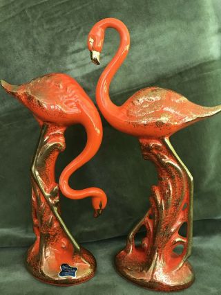 Vintage Mid Century Modern Ceramic Flamingos Pottery California Originals Signed