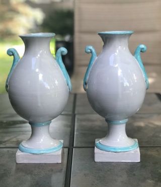 Italian Vintage Ceramic Vases White Color 11”tall Made In Italy Euc