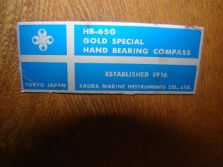 VINTAGE SAURA HB - 65G GOLD SPECIAL HAND BEARING COMPASS w/ OAK CASE Tokyo Japan 6