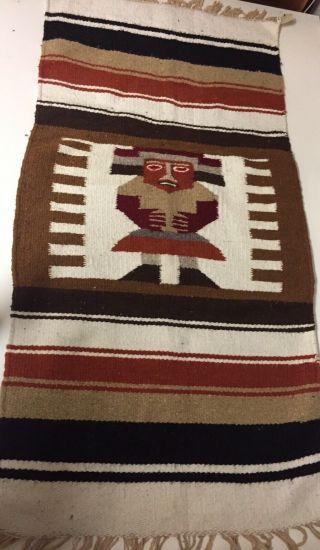 Vtg Navajo Rug Saddle Blanket Native American Hand Woven Wool Tapestry W Fringe
