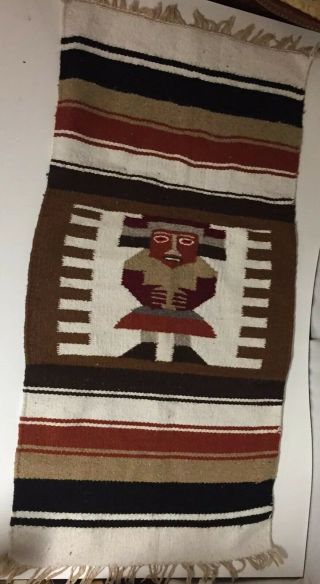 Vtg Navajo Rug Saddle Blanket Native American Hand Woven Wool Tapestry W Fringe 2