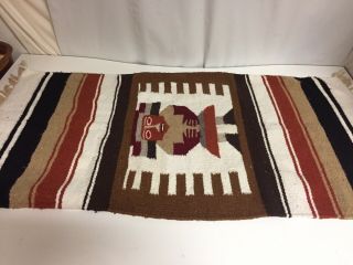 Vtg Navajo Rug Saddle Blanket Native American Hand Woven Wool Tapestry W Fringe 3