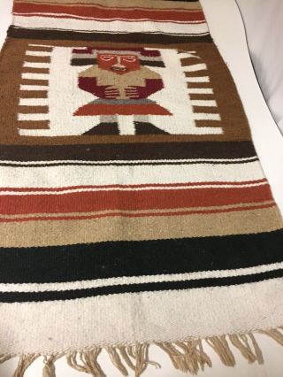 Vtg Navajo Rug Saddle Blanket Native American Hand Woven Wool Tapestry W Fringe 4