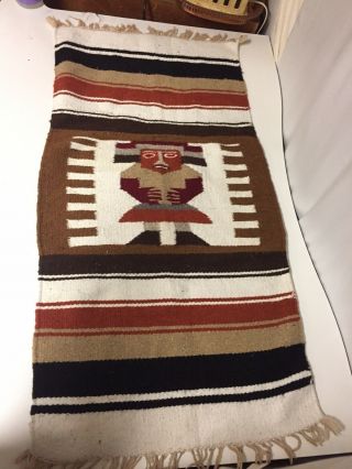 Vtg Navajo Rug Saddle Blanket Native American Hand Woven Wool Tapestry W Fringe 6