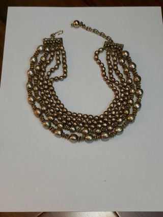 Miriam Haskell Vintage Multi Strand Golden Pearl Necklace