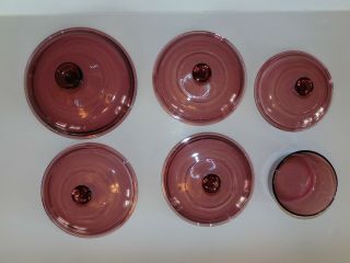 9 Piece Vintage Corning Visions Cranberry Round Casserole Dishes with Lids Pyrex 5