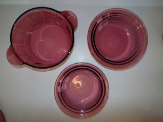 9 Piece Vintage Corning Visions Cranberry Round Casserole Dishes with Lids Pyrex 6