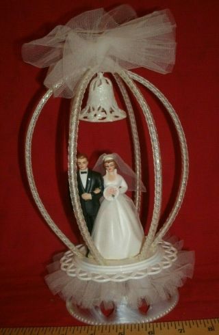 Vintage Wedding Cake Topper Arch Bell Tulle Mid Century Modern