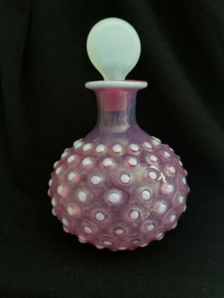 Vintage Czech Cranberry Hobnail Art Deco Opalescent Perfume Bottle
