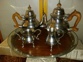 Vintage Kirk Stieff Pewter Williamsburg Restoration Tea Set Pots Bowls Tray