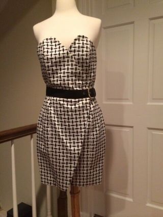 Rare Vintage Isaac Mizrahi Black And White Strapless Wrap Dress Size 6/8