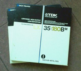 Two (2) Vtg Tdk Lx35 - 180bm Metal Reel Recording Professional Tapes,  Boxes Japan