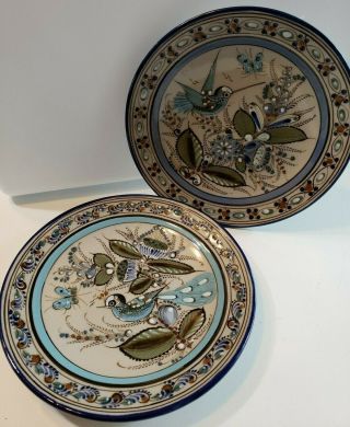 Ken Edwards Stoneware Mexican Tonala Vintage Pottery 2 Plates 8 " Birds