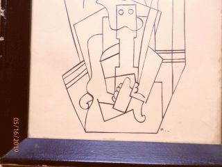 Pablo Picasso Vintage rare cubist 1920 ' s ink drawing signed Orig.  Frame 3