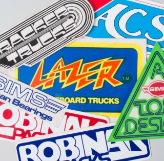 Vintage 70s Skateboard Sticker Pack 7 - Pc Sims Lazer Acs Robinak Tracker Toft