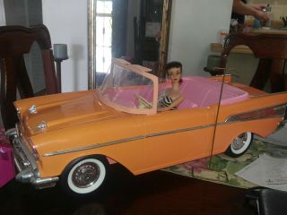 Vintage Mattel 1989 Barbie Chevy 1957 Chevrolet Belair Toy Car Pink And Apricot