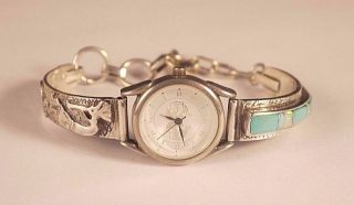 Vintage Sterling Silver Native American Zuni Turquoise Opal Watch