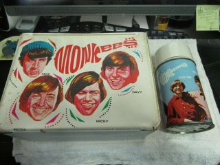 Vintage Thermos 1967 The Monkees Vinyl Lunch Box & Metal Thermos Rare