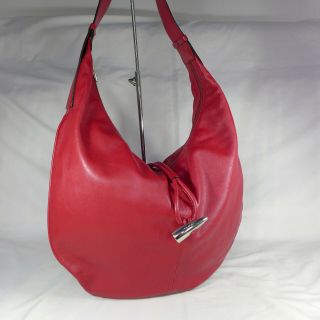 Authentic Rare Vintage Burberry Red Leather Large Hobo Shoulder Handbag Purse
