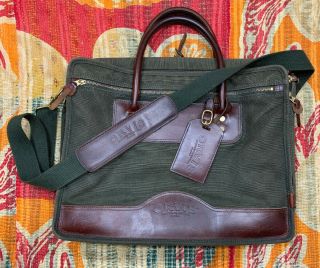 Orvis Battenkill Briefcase Laptop Bag Canvas Leather With Strap Vtg Rare