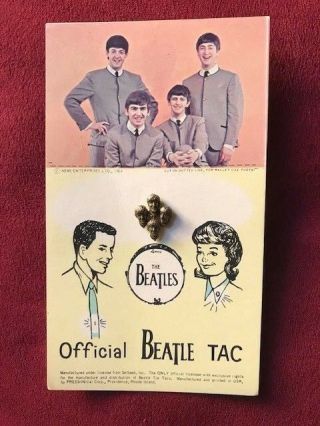 Vintage 1964 The Beatles Tie Tac Pin On Color Card