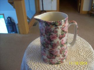 Crown B Burslem Staffordshire England Chintz Vintage Pink Rose Floral Pitcher 7