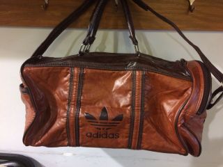 Vintage Adidas Trefoil Duffle Bag With Shoulder Strap.  2 Tone Brown