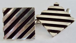 Heavy Vintage Mexican Sterling Silver Square Geometric Cufflinks By Rbz