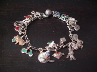 Vintage German Silver Charm Bracelet With 21 Vintage Charms Rare Charms