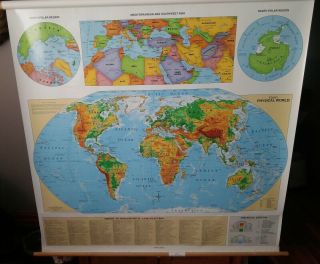 Vintage Cram Pull Down School Wall Map World Classroom Antique Map