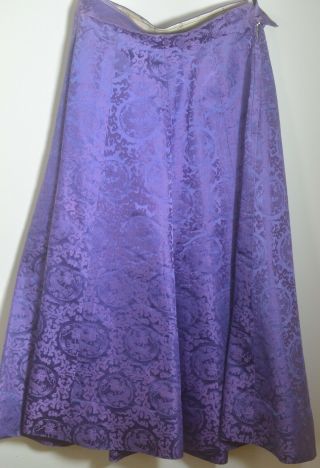 Vintage 1950s Chinese Purple Silk Damask Swing Skirt Uu834