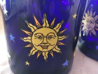 2 VINTAGE LIBBEY LIBBY COBALT BLUE CELESTIAL SUN MOON STARS 12oz GLASS MUG CUP 3