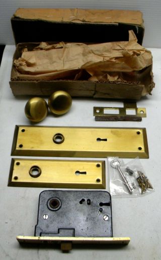Vintage Montgomery Ward Front Door Mortise Lock Latch Set Brass Key