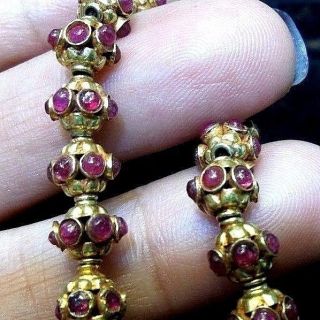Victorian Antique Solid 22k Gold Bead Old Red Ruby Spindle Whorl 1 Bead