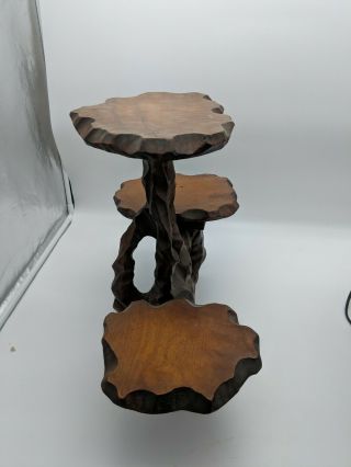 Vintage 3 tier hand carved wooden plant display stand Tiki Tribal 2