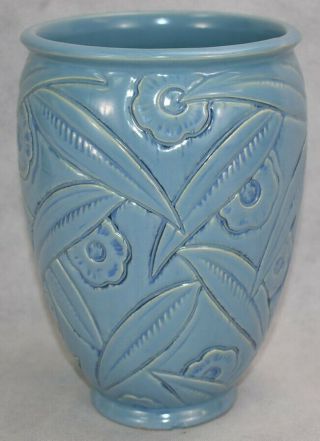 Vintage Weller Pottery Paragon Blue Art Deco Vase 2