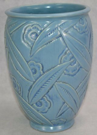 Vintage Weller Pottery Paragon Blue Art Deco Vase 4