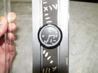 Vintage Swatch Watch Swiss Made Black With White Nib 1995