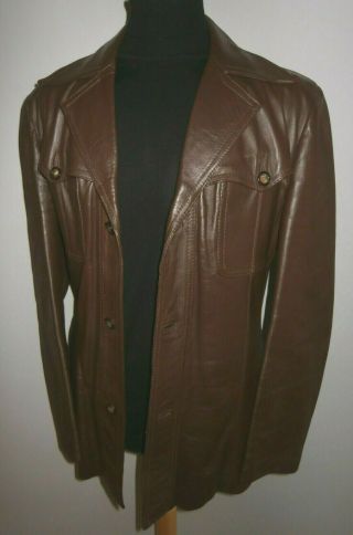 Vintage Real Brown Leather Jacket Blazer Coat Mens Size 44 Chest